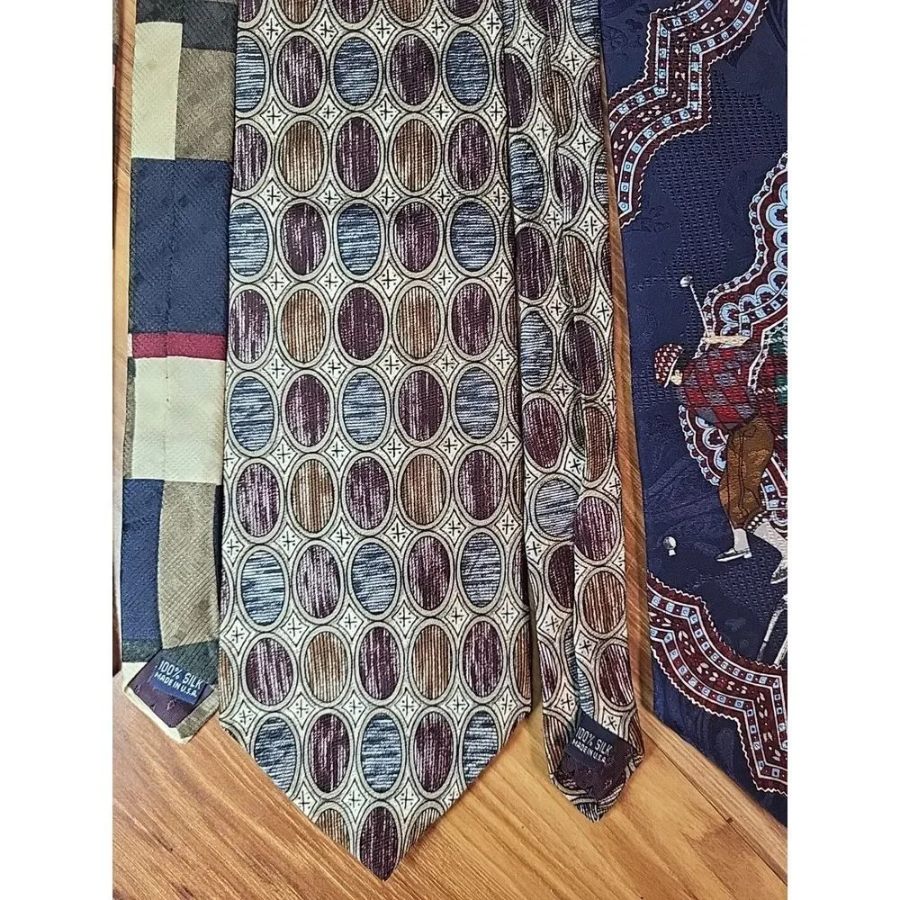 Hanover St 100% Silk Ties Lot Of 3‎ Golf Tartan Plaid Navy Dress Design U.S.A.